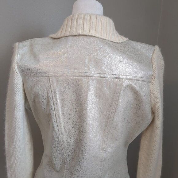 Phosphorus Leather Jacket Knit Sleeves Wool Blend Silver Zippers Size Small - Picture 9 of 12